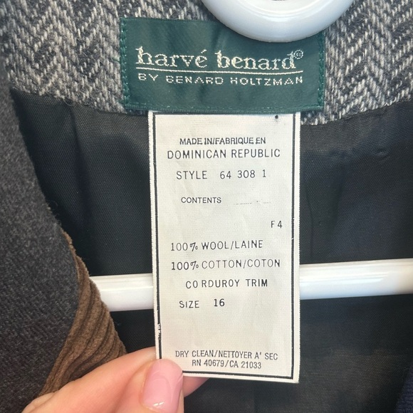 Harvé Benard 100% Wool Patchwork Tailored Blazer Jacket Corduroy Trim Size 16 - Picture 7 of 11